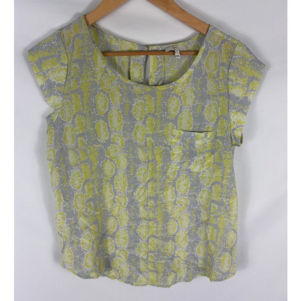 Joie 100% Silk Snakeskin Print Yellow Grey Blouse Size Small